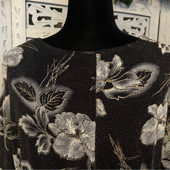 ROBBIE BEE SPECTACULAR SPARKLY BLACK WITH WHITE & GOLD ACCENTS FANCY MIDI DRESS - Picture 10 of 14